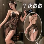 Fringe‑Hem Sheer Nightgown Lingerie, Pure‑Seductive Easy‑Remove Back‑Cut Sleep Dress - Image 3