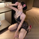 Fringe‑Hem Sheer Nightgown Lingerie, Pure‑Seductive Easy‑Remove Back‑Cut Sleep Dress