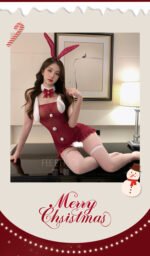 Christmas Bunny Girl Lingerie Set, Sheer See‑Through Bustier Bodycon Mini Skirt, Pure‑Seductive Holiday Costume