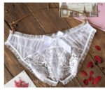 Eyelash Lace Sheer Mesh Crotchless T‑Back Lingerie Panties for Women - Image 5