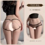 Title：Chain‑Decorated Open‑Crotch Backless Sheer Mesh Lingerie Panties, Easy‑Take‑Off Design